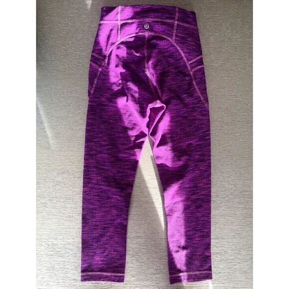 Lululemon Free Flow Crop Leggings Purple Diamond Jacquard Space Dye Size 2 New - Picture 3 of 5